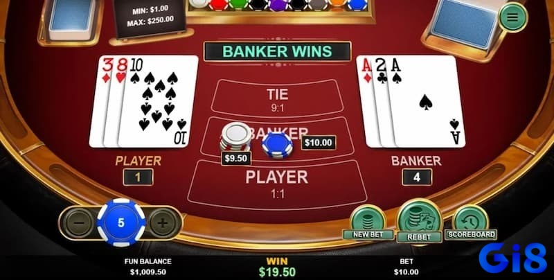 So sánh tổng điểm để xác định cửa cược thắng trong baccarat