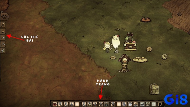 Game có các thẻ bài chế tạo ở bên trái màn hình